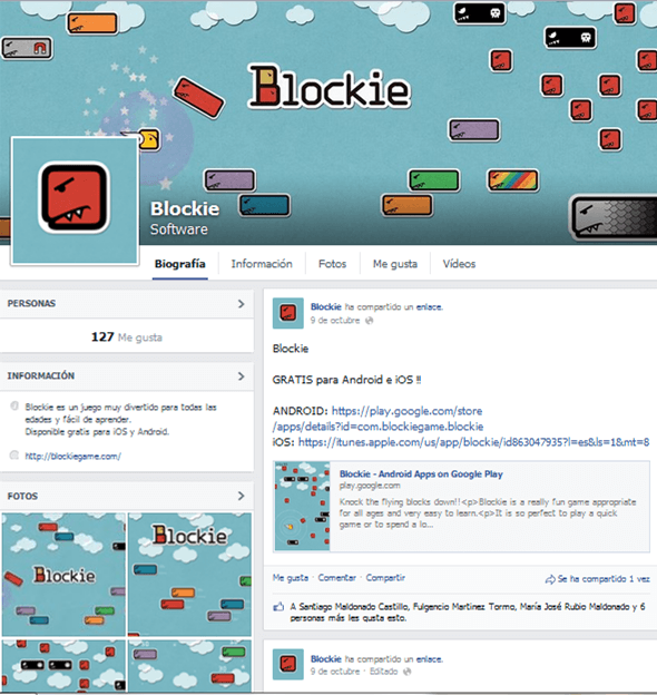 La Fan Page de Blockie es uno de los canales de difusión digital con los que cuenta Dos contra Uno Studios